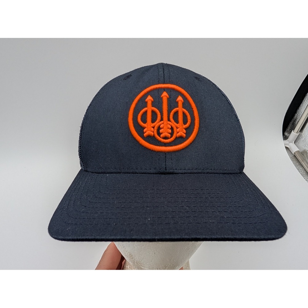 Beretta Trucker Hat Navy Blue Orange Trident Logo Mesh Back Snapback Cap